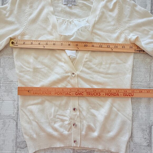 Joseph A Petite Cream Ribbed Knit Button-Up Cardigan Parisian Chic Essential PP - Picture 8 of 10